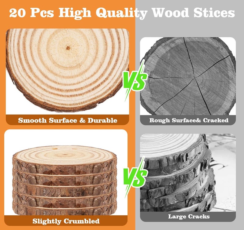 Timburst 20 Pcs Wooden Discs for Crafts, 3.5''-4'' Wood Circles for Crafts, Wood Slices for Painting DIY Christmas Ornaments Party Wall Home Wedding Decor - Image 4